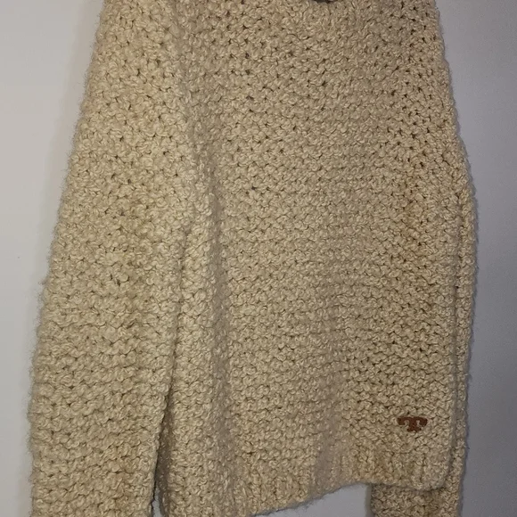 Tory Burch Wool/Alpace Cream Oversized Chunky Knit Cozy Quiet Luxury Sweater XS